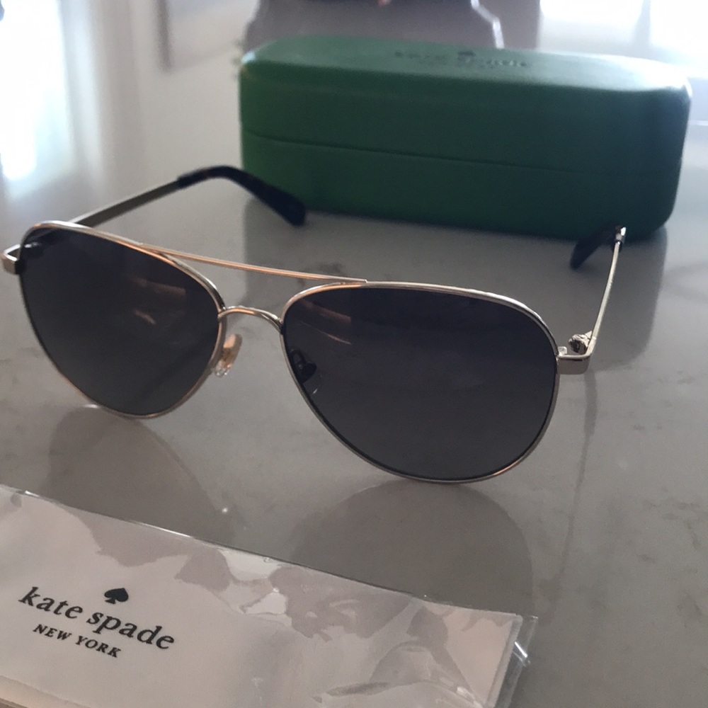 New in box Kate Spade Varese Aviator Sunglasses Gray Lenses gold & tortoiseshell - Picture 3 of 15